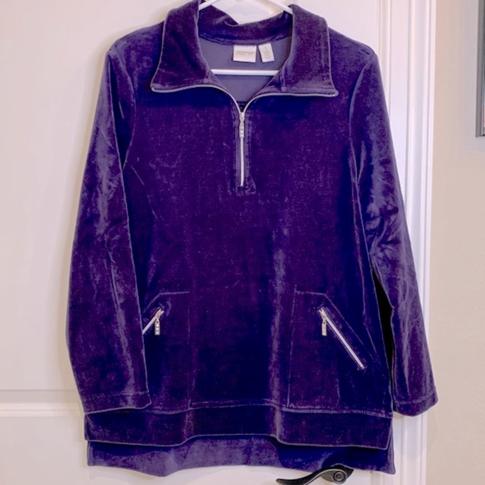 Zenergy by Chico’s Purple Velour Quarter Zip Sweatshirt Size Medium